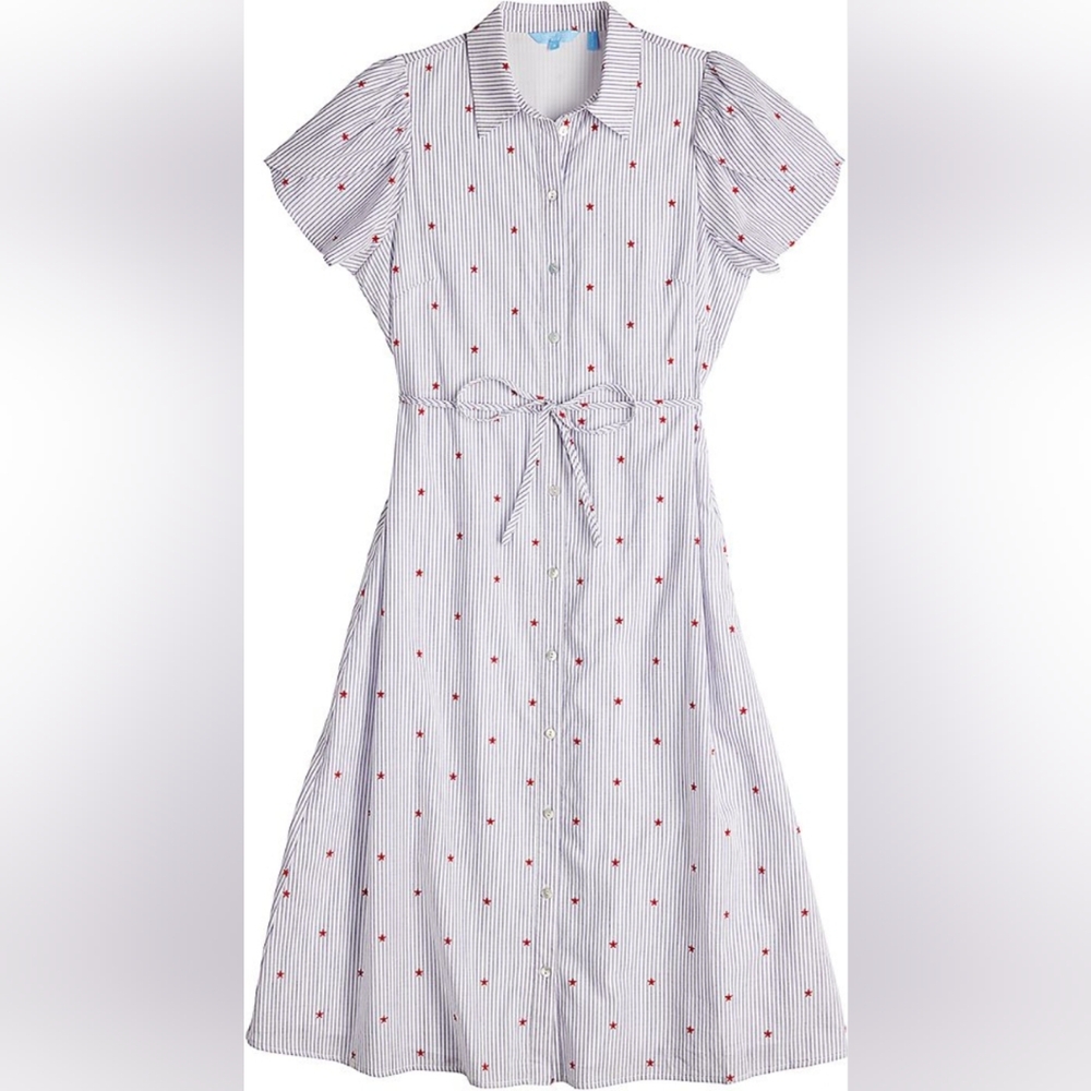 Draper James RSVP Midi Shirt Dress Blue Stripes with Red Stars